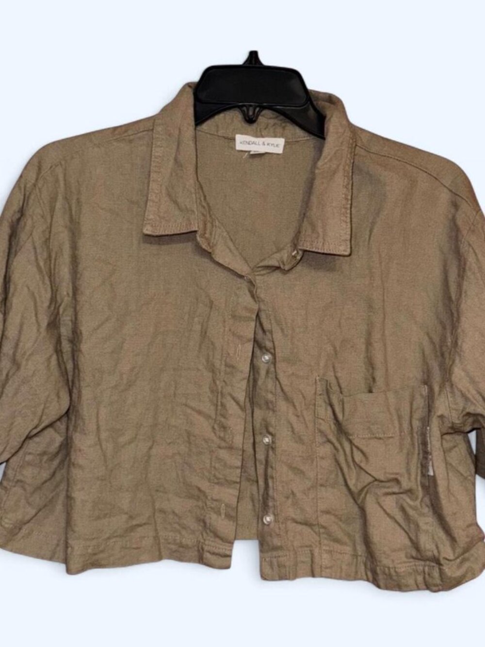 Kendall & Kylie Tan Puff Sleeve Crop Shirt
